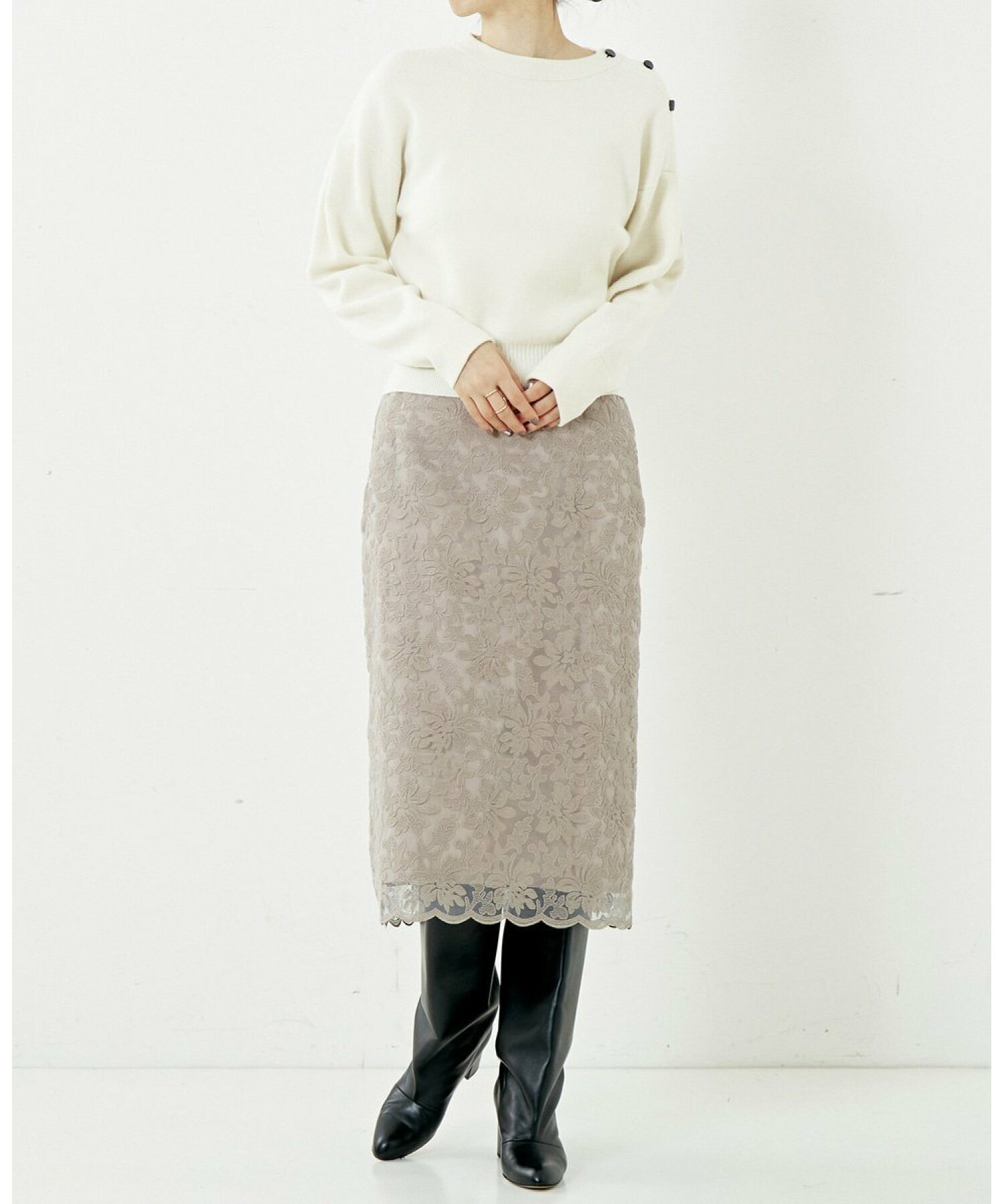 martinique/刺繍レースタイトスカート